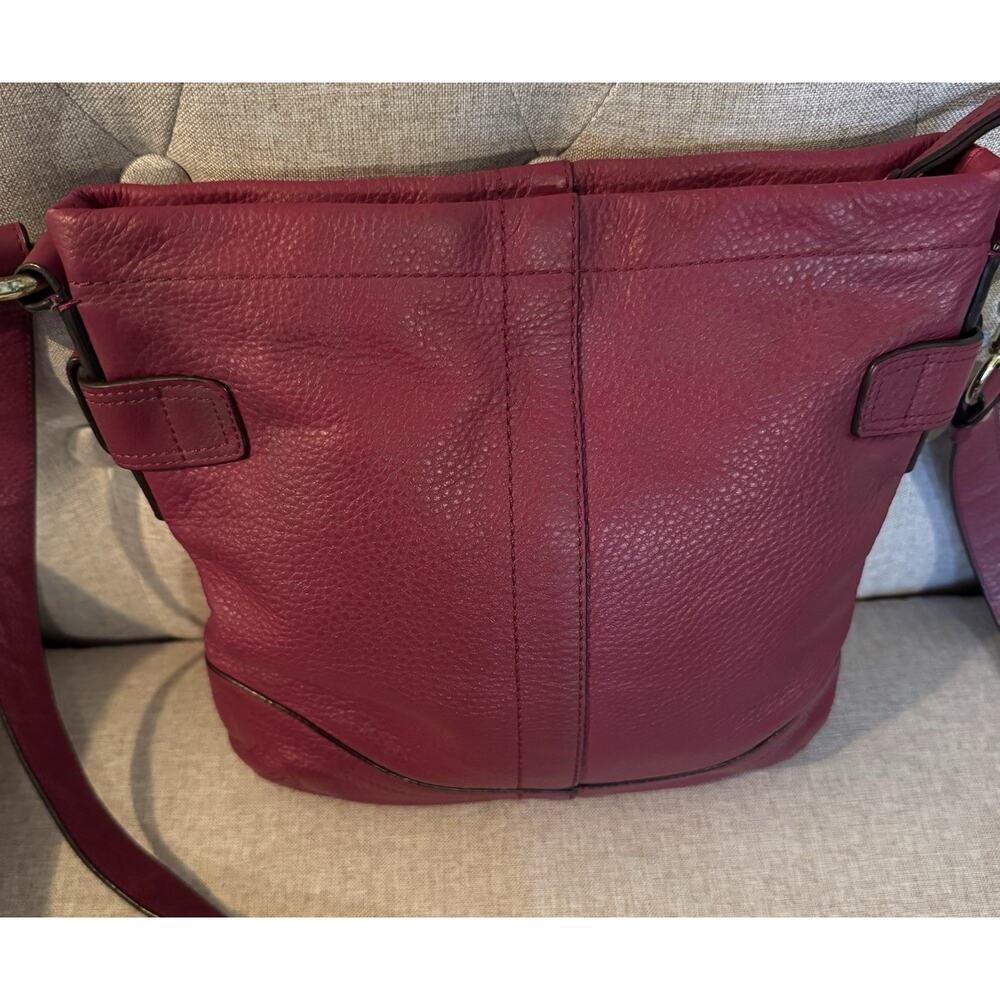Coach Burgundy Pebbled Leather Chain Duffle Crossbody Shoulder Bag - Picture 4 of 12